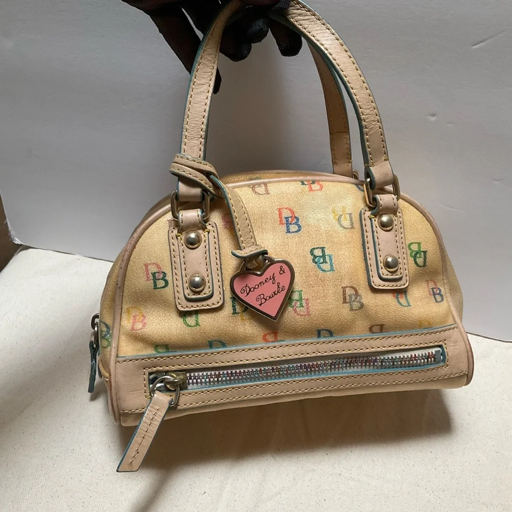 Dooney and Bourke Rainbow Bowler Canvas Y2K Vintage Boston Bag Yellow Mini Dome